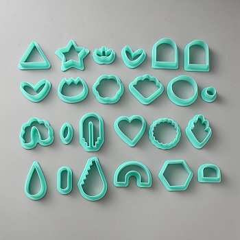 24Pcs Plastic Molds, Clay Cutters, for Earring Making, Mixed Shapes, Aquamarine, 20.5~54x17~49x15mm