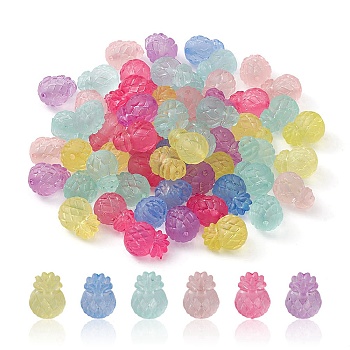 Transparent Frosted Acrylic Beads, Pineapple, Mixed Color, 14x11x10mm, Hole: 1.8mm