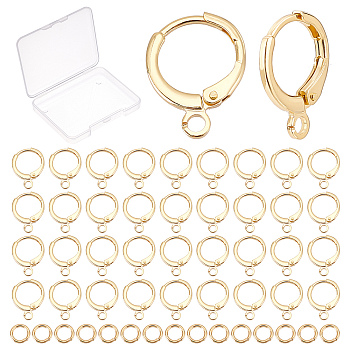 10 Pairs Brass Horizontal Loops Huggie Hoop Earring Findings, Long-Lasting Plated, with 20Pcs Brass Open Jump Rings, Real 18K Gold Plated, 12~21 Gauge, 4.5~14.7x4.5~11.7x0.7~2mm, Hole: 1.8mm