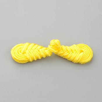 Handmade Chinese Frogs Knots Buttons Sets, Polyester Button, Loquat, Yellow, 60~65x14~15x5~6mm