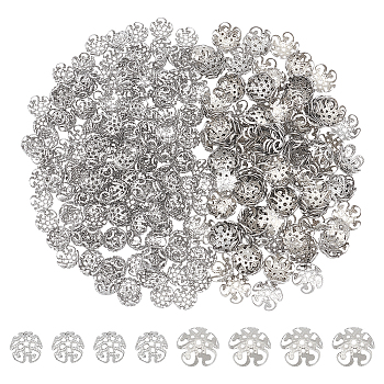 300Pcs 2 Style 5-Petal 304 Stainless Steel Bead Caps, Stainless Steel Color, 8x4mm and 10x4.5mm, Hole: 1mm, 150pcs/style