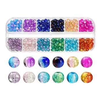 480Pcs 12 Colors Spray Painted & Baking Painted Crackle Glass Beads Strands, Round, Mixed Color, 4mm, Hole: 1.1~1.3mm, 40pcs/color