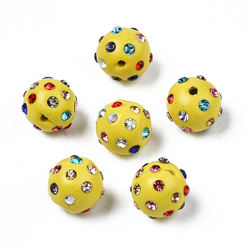 Polymer Clay Rhinestone Beads, Pave Disco Ball Beads, Round, Light Khaki, PP15(2.1~2.2mm), 9~10.5x9mm, Hole: 1.2mm