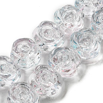 Glass Beads Strands, Rose, Aqua, 12~12.5x14x8~8.5mm, Hole: 1.2mm, about 57~60pcs/strand, 13.19~13.58''(33.5~34.5cm)