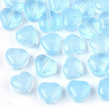 Transparent Spray Painted Glass Beads, Heart, Imitation Jelly, Deep Sky Blue, 6x6x4mm, Hole: 0.9mm