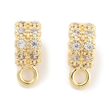 Brass with Cubic Zirconia Pendants, Column, Clear, Real 18K Gold Plated, 10.3x4x7mm, Hole: 1.6mm and 4mm