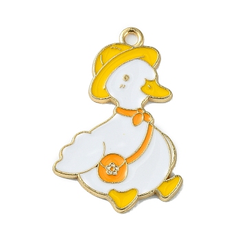 Light Gold Tone Alloy Enamel Pendants, Duck with Hat Charms, Gold, 31.5x22x1.5mm, Hole: 2mm