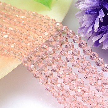 Imitation Austrian Crystal Bead Strands, Grade AAA, Faceted(32 Facets) Round, Pink, 6mm, Hole: 0.7~0.9mm, about 68pcs/strand, 15.7 inch