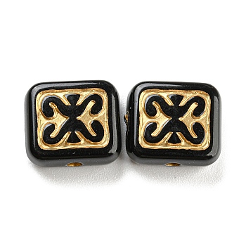 Plating Acrylic Beads, Golden Metal Enlaced, Square with Wave Pattern, Black, 10.5x12x5mm, Hole: 1.8mm, about 833pcs/500g