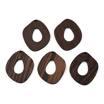 Natural Wenge Wood Pendants, Undyed, Irregular Oval Charms, Coconut Brown, 47.5x40x3.5mm, Hole: 2mm
