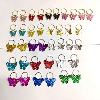 Butterfly Theme DIY Hair Accessories Set, Sparkle Plastic/Resin/Brass Filigree  Pendants and Iron Finding, for Hair Styling, Mixed Color, 26~28mm, 42pcs/set