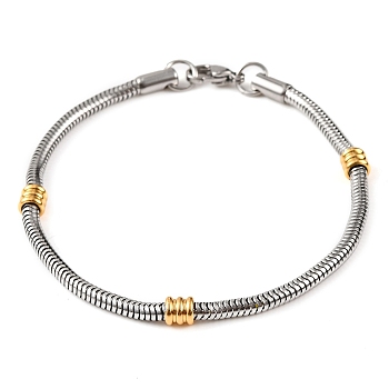 304 Stainless Steel Round Snake Chain Bracelets for Women, Golden & Stainless Steel Color, 8-1/4 inch(21.1cm)