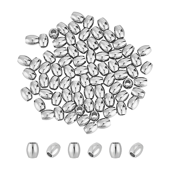 80Pcs 201 Stainless Steel Beads, Barrel, Stainless Steel Color, 5x4mm, Hole: 2mm