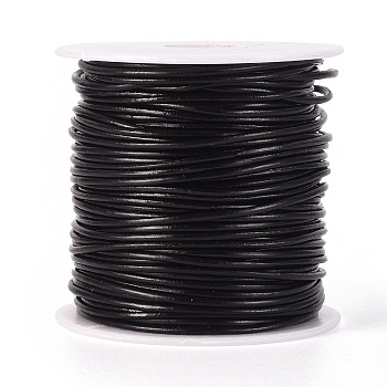 Cowhide Leather Jewelry Cord, Jewelry DIY Making Material, with Spool, Black, 1.5mm, about 50yards/roll