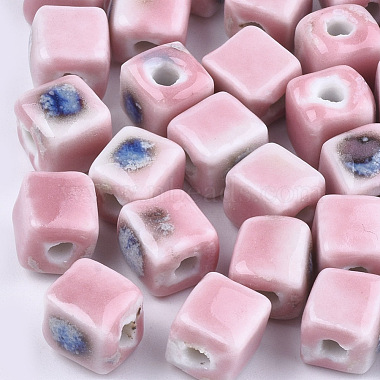 8mm Pink Cube Porcelain Beads