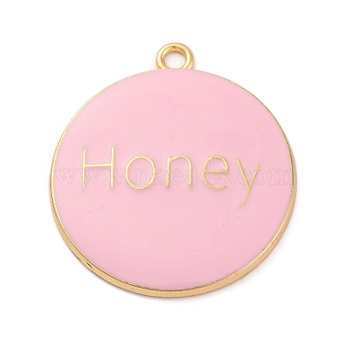 Golden Pink Flat Round Alloy+Enamel Pendants