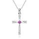Silver Color Plated Brass Cubic Zirconia Cross Pendant Necklaces(NJEW-BB09493)-1