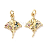 Brass Micro Pave Cubic Zirconia Pendants, Manta Ray Charms, Lead Free & Cadmium Free, Rack Plating, Long-Lasting Plated, Real 18K Gold Plated, 16x11.5x2.5mm, Jump Ring: 4x0.8mm, Inner Diameter: 2.5mm(KK-A291-12H-G02)