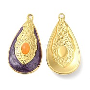 Enamel Pendants, with 304 Stainless Steel Finding and Arcylic Cabochons, Real 18K Gold Plated, Teardrop Charm, Indigo, 34.5x18x6mm, Hole: 2mm(STAS-E040-11G-04)