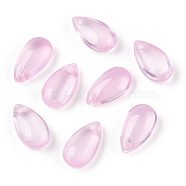 Baking Painted Transparent Glass Petal Beads, Teardrop, Top Drilled, Pearl Pink, 13.5x7.5x5mm, Hole: 1.2mm, about 980~1000pcs/set(DGLA-N004-13)