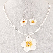 Flower Polymer Clay with Wax Cord Pendant Necklaces & Dangle Earrings Sets, White, 400mm(FS-WG2CAA9-04)