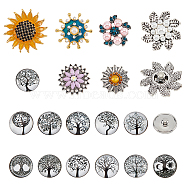 18Pcs 7 Style Alloy & Brass Rhinestone Snap Button, with ABS Plastic Imitation Pearl & Glass, Jewelry Buttons, Flower & Flat Round, Mixed Color, 18.5~30x18.5~28.5x8.5~13.5mm(DIY-NB0008-36)