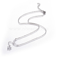 304 Stainless Steel Pendant Necklaces, with Lobster Claw Clasps and Cable Chains, Moon with Star, Stainless Steel Color, 17.9 inch(45.5cm), 1mm(NJEW-F264-06P)