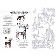 1 Sheet Silicone Clear Stamps, with 1Pc Carbon Steel Cutting Dies Stencils, for DIY Scrapbooking, Photo Album Decorative, Cards Making, Stamp Sheets, Christmas, Reindeer Pattern, 93~160x110~166x1~2.5mm(DIY-GF0007-05)