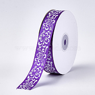 Single Face Satin Ribbon, Polyester Ribbon, Flower Pattern, Blue Violet, 1 inch(25mm), about 50yards/roll(45.72m/roll)(SRIB-T005-01E)