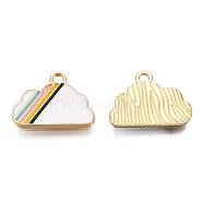 Light Gold Plated Alloy Pendants, with Enamel, Cloud, White, 14.5x19.5x2mm, Hole: 2mm(X-ENAM-T009-23)