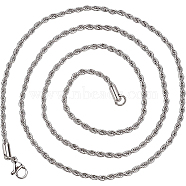 10Pcs 304 Stainless Steel Rope Chain Necklaces for Men Women, Stainless Steel Color, 23.62 inch(60cm)(NJEW-BC0001-07)