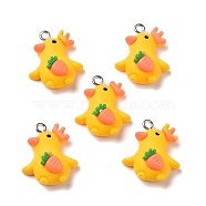 Opaque Resin Pendants, with Platinum Tone Iron Loops, Duck with Carrot, Gold, 22x18.5x8.5mm, Hole: 2mm(RESI-G032-B04)