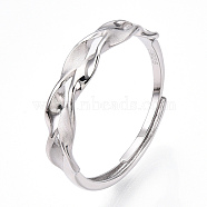925 Sterling Silver Adjustable Ring Settings, with S925 Stamp, Wave, Real Platinum Plated, US Size 9 1/4(19.1mm)(STER-T007-06P)