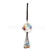 Wire Wrapped Chips Natural Gemstone Big Pendant Decorations, with Red Copper Plated Brass Wires and Nylon Cord, Moon with Star, Round, 197mm(HJEW-JM00831-02)