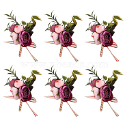 Cloth Artificial Flower Brooch, with PVC Findings & Iron Pins, Wedding Accessories, Medium Violet Red, 145x70x44mm(JEWB-WH0011-06)