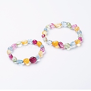 Natural Quartz Free Form Beads Stretch Bracelets Set for Mother and Daughter, Colorful, Inner Diameter: 1-7/8~2-1/8 inch(4.7~5.5cm), Beads: 8~12x6~10x5~8.5mm, 2pcs/set(BJEW-JB07064)