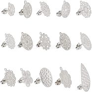 DICOSMETIC 30Pcs 15 Style 304 Stainless Steel Stud Earring Findings, with Loop, Stainless Steel Color, 12.5~26x10.5~17mm, Hole: 1mm, pin: 0.7mm, 2pcs/style(STAS-DC0001-40)