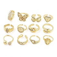 Rack Plating Brass Micro Pave Cubic Zirconia Finger Ring, Long-Lasting Plated, Cadmium Free & Lead Free, Mixed Shapes, Real 18K Gold Plated, 7~15mm, US Size 6(16.5~19mm), 12pcs/box(RJEW-C080-01C-G)