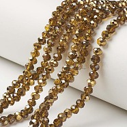 Electroplate Transparent Glass Beads Strands, Half Golden Plated, Faceted, Rondelle, Dark Goldenrod, 3x2mm, Hole: 0.8mm, about 150~155pcs/strand, 15~16 inch(38~40cm)(EGLA-A034-T2mm-O17)