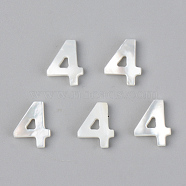 Natural White Shell Mother of Pearl Shell Charms, Number, Num.4, 10x8x2mm, Hole: 0.8mm(X-SSHEL-R048-004-04)