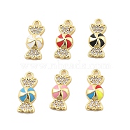 Brass Micro Pave Cubic Zirconia Pendants, Candy Charms, with Shell, Lead Free & Cadmium Free, Long-Lasting Plated, Mixed Color, 14.5x6x3mm, Hole: 1.2mm(KK-L228-24G)