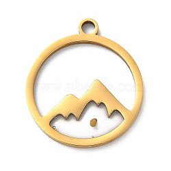 201 Stainless Steel Pendants, Flat Round with Mountain Charm, Golden, 28.5x25x2mm, Hole: 3mm(STAS-D041-17G)