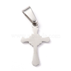 304 Stainless Steel Pendants, Cross, Stainless Steel Color, 19x12.5x1.3mm, Hole: 3.5x7mm(STAS-Z018-12P)