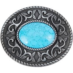 Oval Alloy Smooth Buckles, Belt Fastener, with Plastic Imitation Synthetic Turquoise, Antique Silver, 80x70x15mm(FIND-WH0110-837AS)