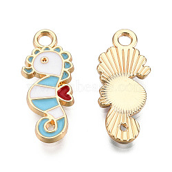 Alloy Pendants, with Enamel, Sea Horse, Light Gold, Sky Blue, 21x9x2mm, Hole: 2mm(ENAM-S119-036A)