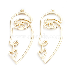 Alloy Open Back Bezel Pendants, For DIY UV Resin, Epoxy Resin, Pressed Flower Jewelry, Abstract Face, Golden, 40x16x1.2mm, Hole: 1.2mm(PALLOY-I197-17G)