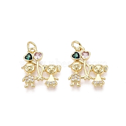 Brass Micro Pave Cubic Zirconia Pendants, Lovers Charms, Real 16K Gold Plated, Colorful, 17.5x15.5x2.5mm, Hole: 3mm(KK-N287-32A-G)