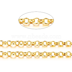 Brass Rolo Chains, Belcher Chains, Soldered, Long-Lasting Plated, with Spool, Cadmium Free & Nickel Free & Lead Free, Golden, 3.5x1mm, about 301.83 Feet(92m)/roll(CHC-S008-002C-G)