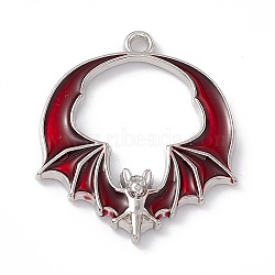 Alloy Enamel Pendants, Bat Charm, Platinum, Dark Red, 28x24x3mm, Hole: 1.8mm(X-FIND-A021-07P-B)