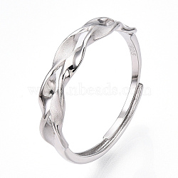 925 Sterling Silver Adjustable Ring Settings, with S925 Stamp, Wave, Real Platinum Plated, US Size 9 1/4(19.1mm)(STER-T007-06P)